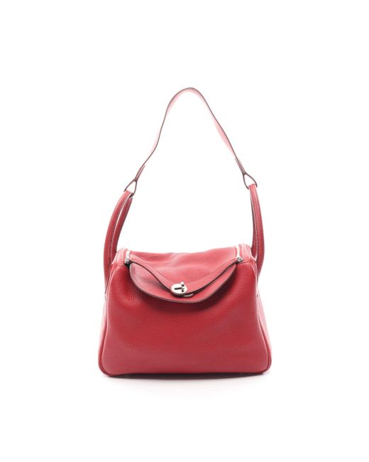 Hermès Red Lindy 30 Shoulder Bag Clemence Leather Silver Hardware 2way □l Stamp