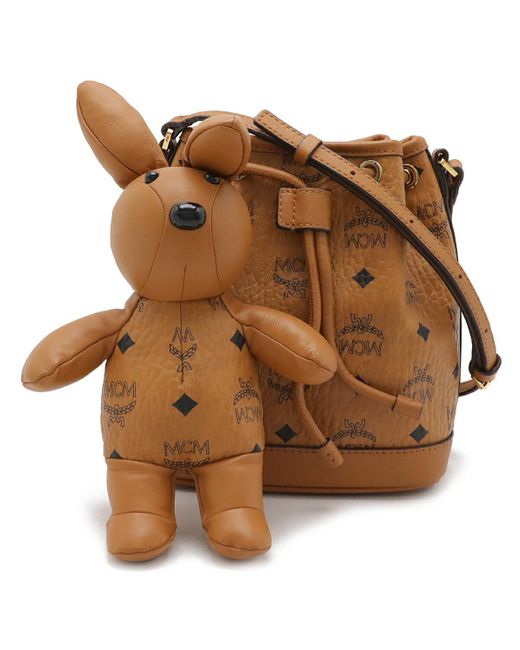 MCM Brown Visetos Rabbit Drawstring Shoulder Bag