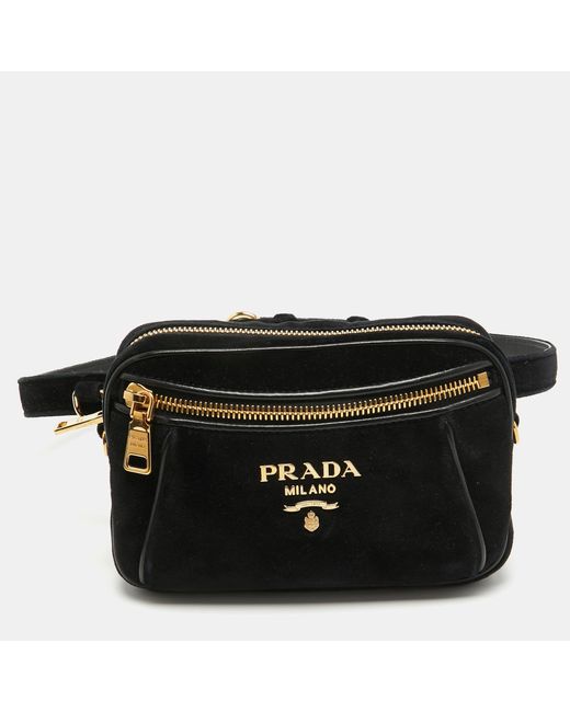 Prada Black Velvet And Leather Velluto Belt Bag