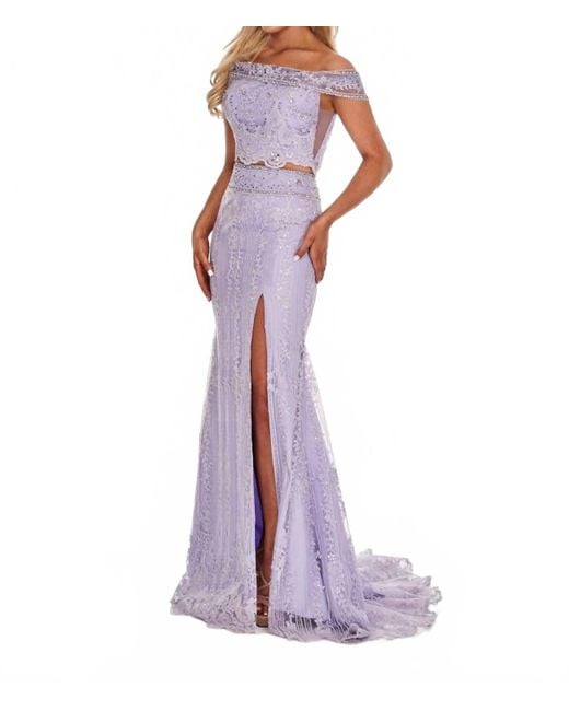 Rachel Allan Women's Purple Beaded Lace Two-Piece Prom Gown With High Slit - www.rajagirimanappuram.com Rachel Allan Women's Purple Beaded Lace Two-Piece Prom Gown With High Slit - www.rajagirimanappuram.com