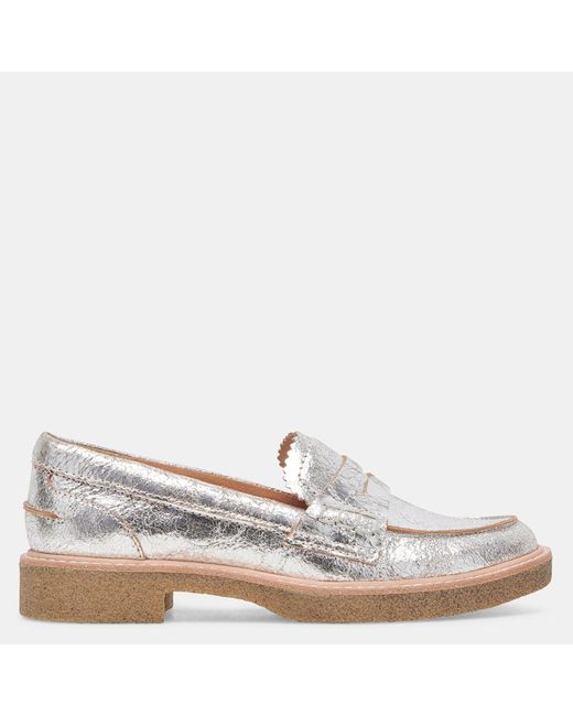 Dolce Vita White Arabel Loafers Silver Distressed Leather