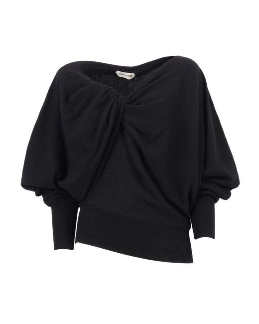 Alberta Ferretti Black Draped Twisted Front Top With Voluminous Sleeves