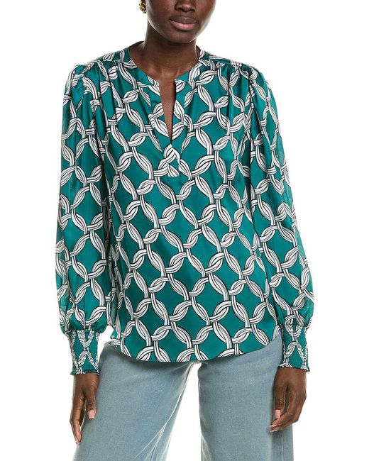 Tahari Blue Split Neck Blouse