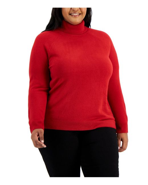 Karen Scott Red Plus Ribbed Trim Cozy Turtleneck Sweater