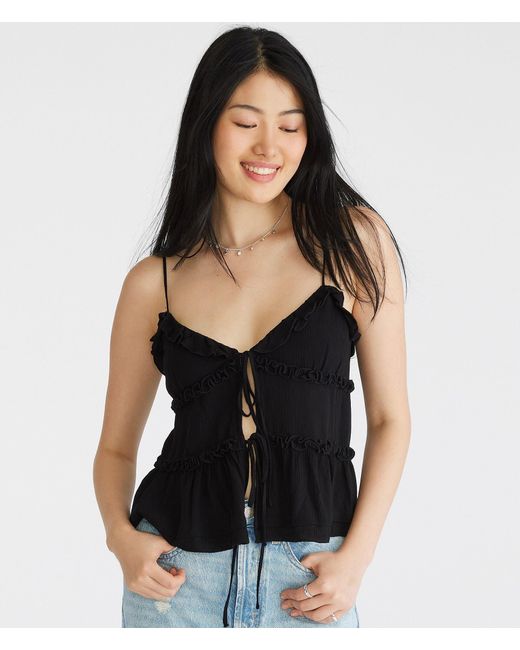 Aéropostale Black Ruffled Tie-front Babydoll Tank
