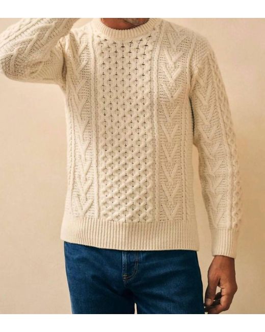 Faherty Brand Natural Irish Cable Crewneck Sweater for men