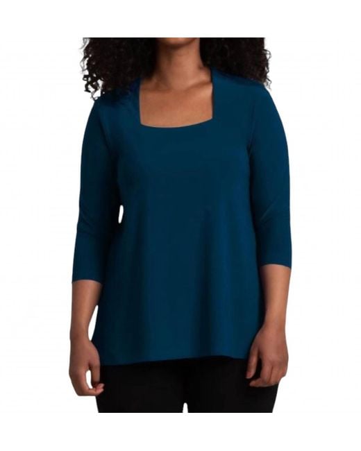 Sympli Blue Square Neck 3/4 Sleeve Top