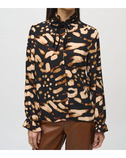 Joseph Ribkoff Brown Animal Print Button-Down Blouse