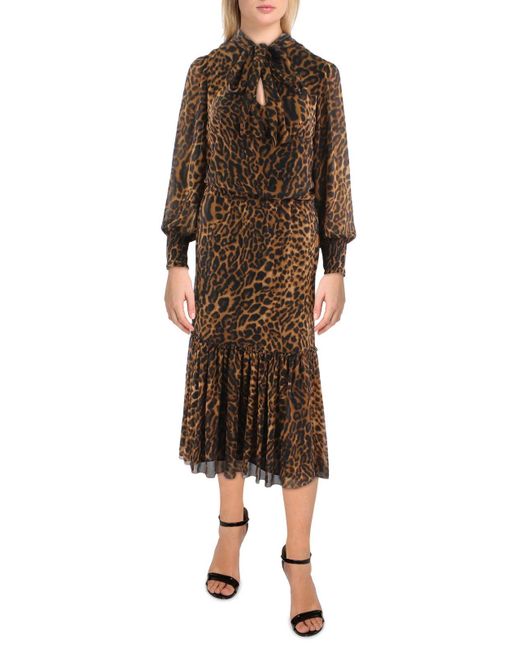Lauren by Ralph Lauren Leopard Print Long Fit & Flare Dress in Brown Lyst