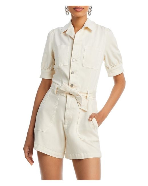 PAIGE White Mayslie Notch Collar Button Front Romper