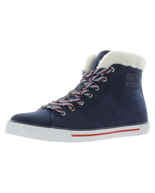 Tommy Hilfiger Blue Olina Faux Suede Hi Top Casual And Fashion Sneakers