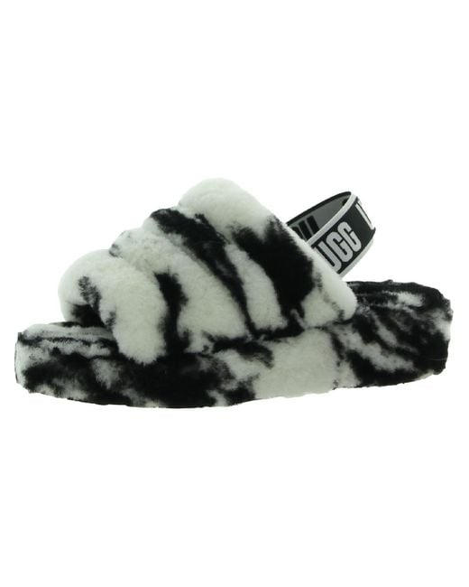 Ugg Black Fluff Yeah Lambs Wool Platform Slide Slippers