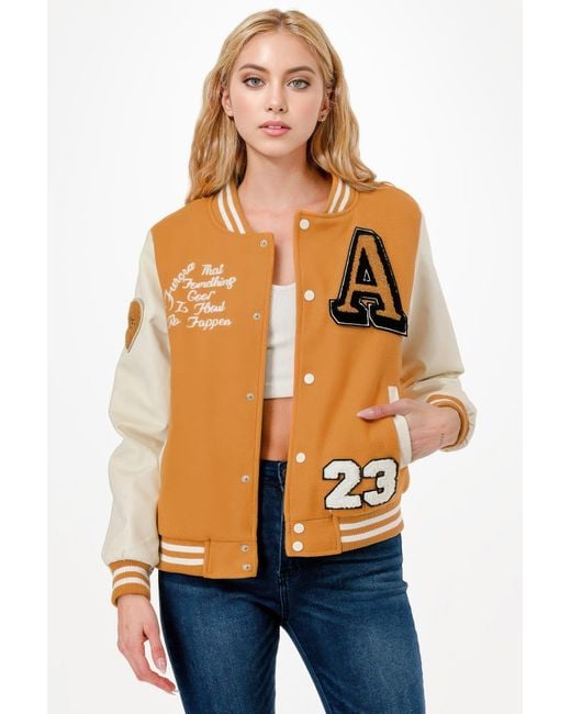 TRUEDAMES Orange Patch Varsity Bomber Jacket