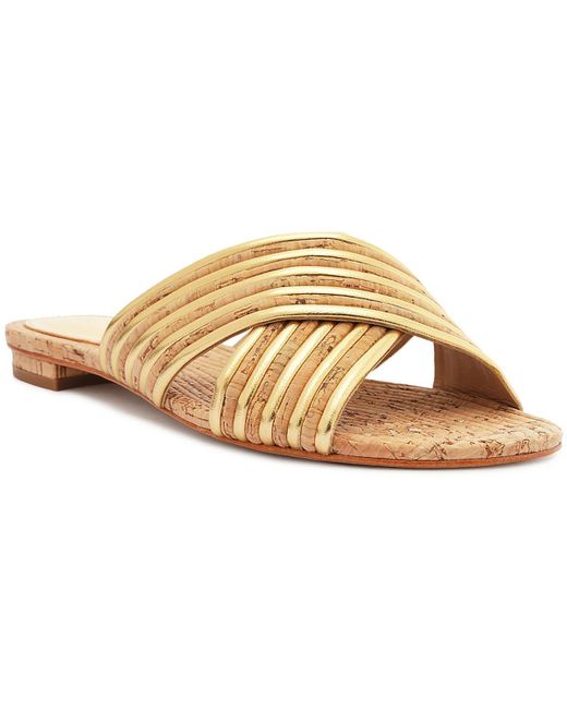 SCHUTZ SHOES Metallic Latifa Flat Criss-Cross Leather Slide Sandals