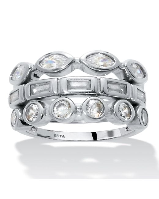 Palmbeach Jewelry Metallic 3-Set Stack Silvertone Multi-Shape Ring Set