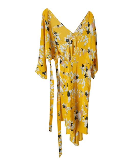 Diane von Furstenberg Yellow Floral Print Wrap Dress