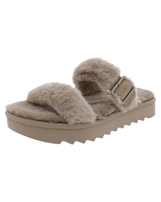 Koolaburra Brown Furr-ah Faux Fur Slip On Slide Sandals