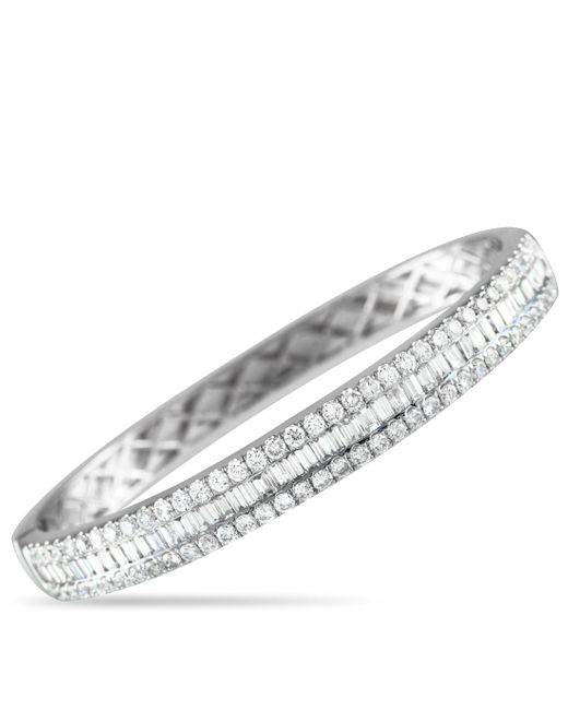 Non-Branded White Lb Exclusive 18k Gold 5.95ct Diamond Round And Baguette Three-row Bangle Bracelet Alb-18752