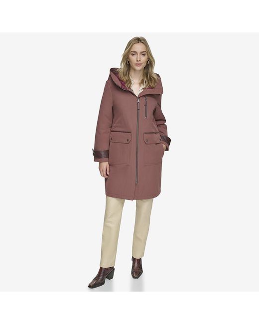 Andrew Marc Red Gemas Lightweight Parka With Matte Shell And Faux Leather Details
