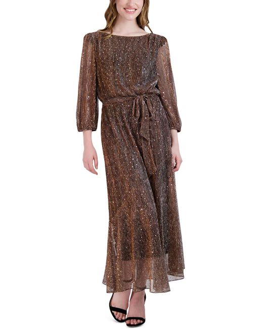 Donna Ricco Brown Sequined Polyester Fit & Flare Dress