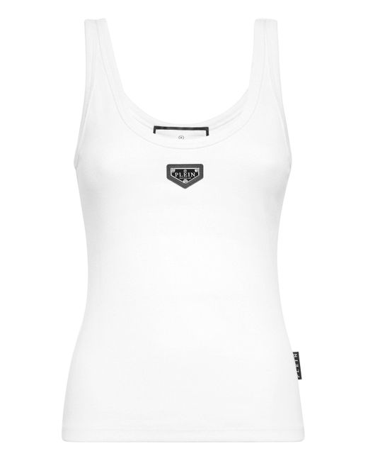 Philipp Plein White Rib Tanktop Placca