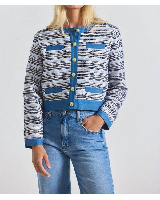 10 Crosby Derek Lam Women's Blue Elain Cotton Tweed Jacket