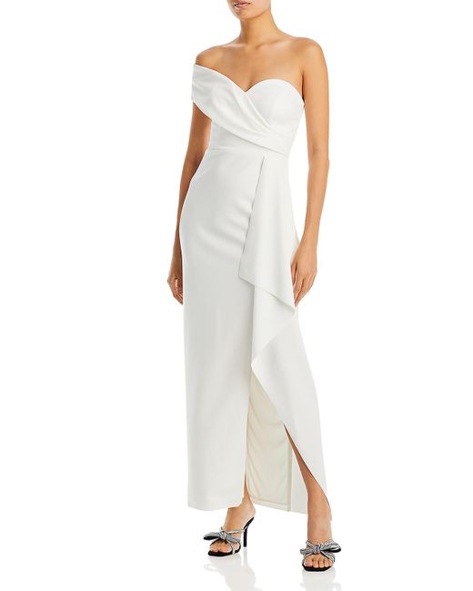 Aqua White Asymmetric Long Evening Dress