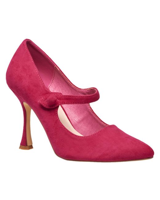 H Halston Pink Faux Suede Pointed Toe Mary Jane Heels