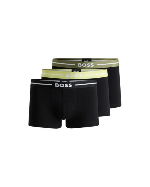 Boss Green Three-Pack Of Stretch-Cotton Trunks With Logo Waistbands for men