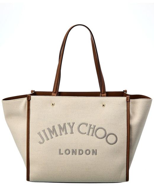 Jimmy Choo Varenne London Embroidery Logo Canvas & Leather Tote in ...