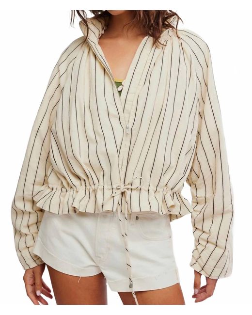 Free People Natural Devon Balloon Stripped Jacket