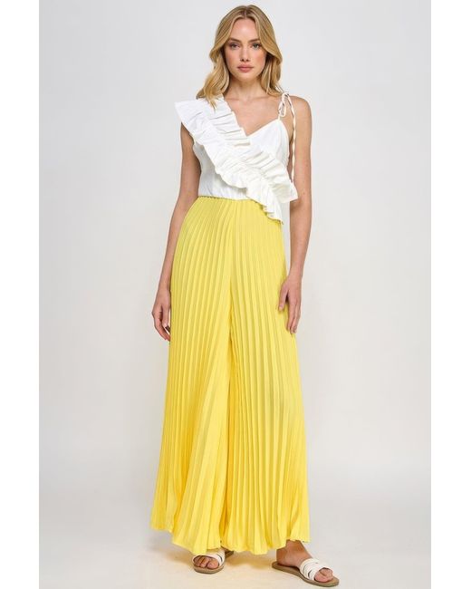 TRUEDAMES Yellow Cami Asymmetrical Ruffle Detail Pleated Bottom Jumpsuit