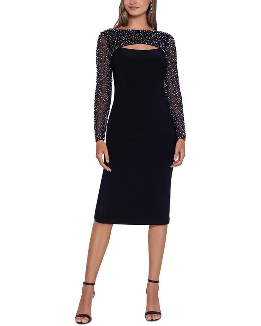 Betsy & Adam Black Embellished Mesh Cocktail And Party Dress