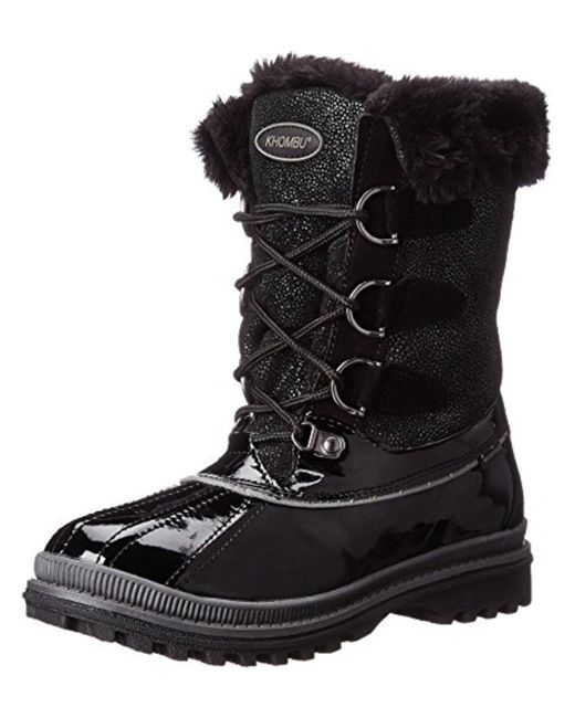 Khombu Black Free Faux Fur Patent Trim Winter Boots