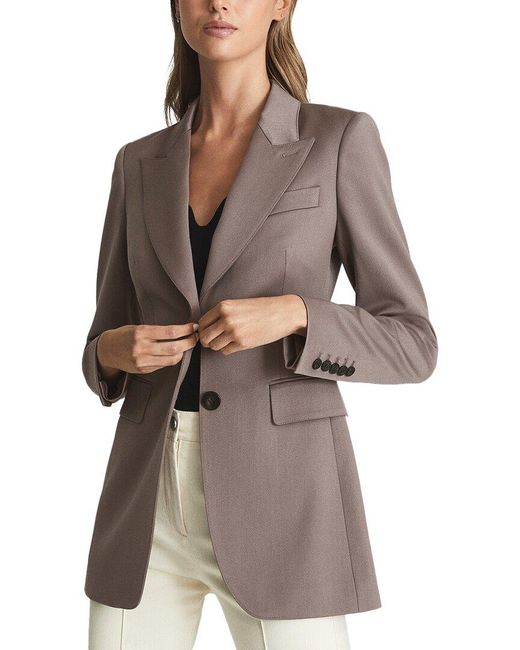 Reiss Harper Single Breasted Wool-Blend Blazer in Brown | Lyst