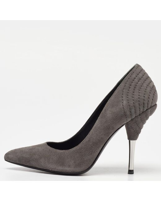 Balmain Gray Suede Pointed Toe Pumps