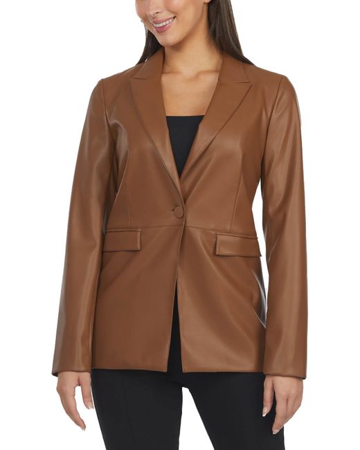 Laundry by Shelli Segal Brown Faux Leather Notch Collar One-button Blazer