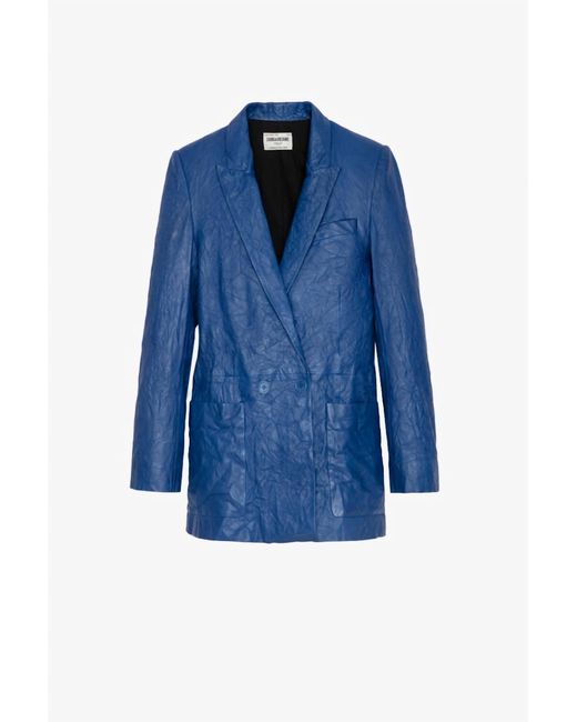 Zadig & Voltaire Blue Visko Cuir Leather Jacket In Ocean