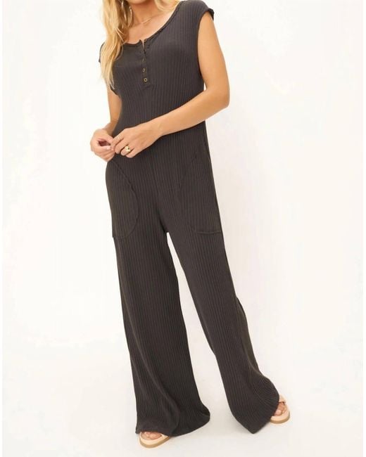 Project Social T Black Frida Henley Sweater Rib Jumpsuit