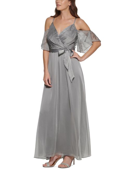 DKNY Chiffon Cold Shoulder Evening Dress in Gray | Lyst