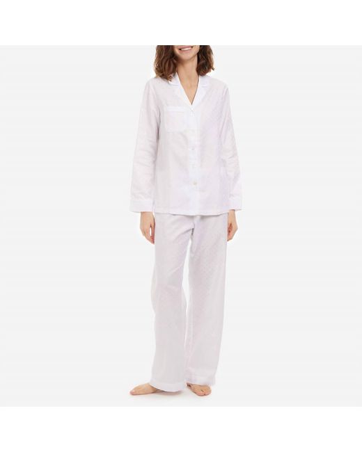 Derek Rose White Cotton Long Pajama Set