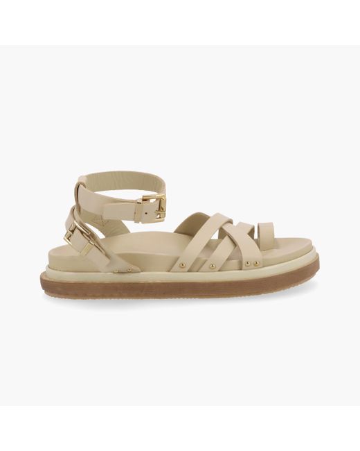 Alohas Natural Buckle Up Cream Leather Sandals