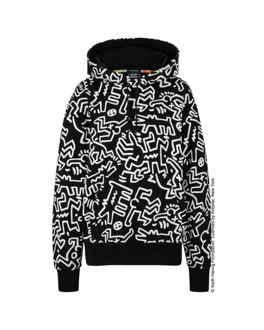 Boss Black X Keith Haring Gender-neutral Cotton Hoodie With Special Artwork