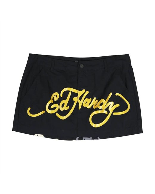Ed Hardy Black Skull Poplin Mini Skirt/Short