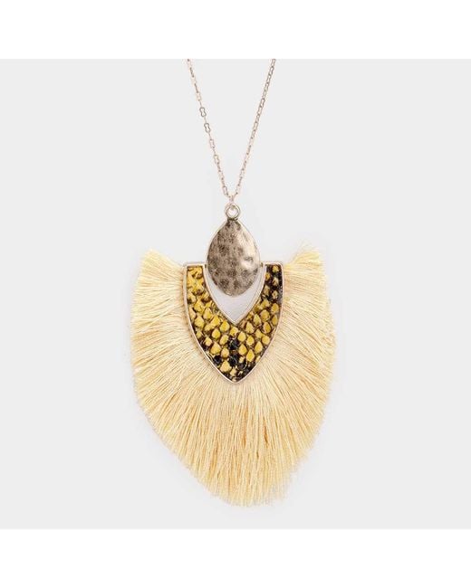 Fashnzfab Women's Metallic Snake Skin Tassel Pendant Long Necklace