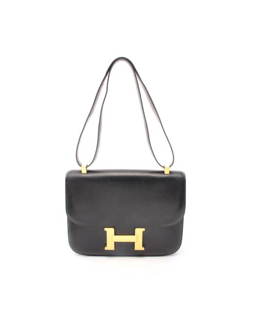 Hermès Black Constance 24 Box Calf Shoulder Bag Box Calf Gold Hardware ○f Stamp