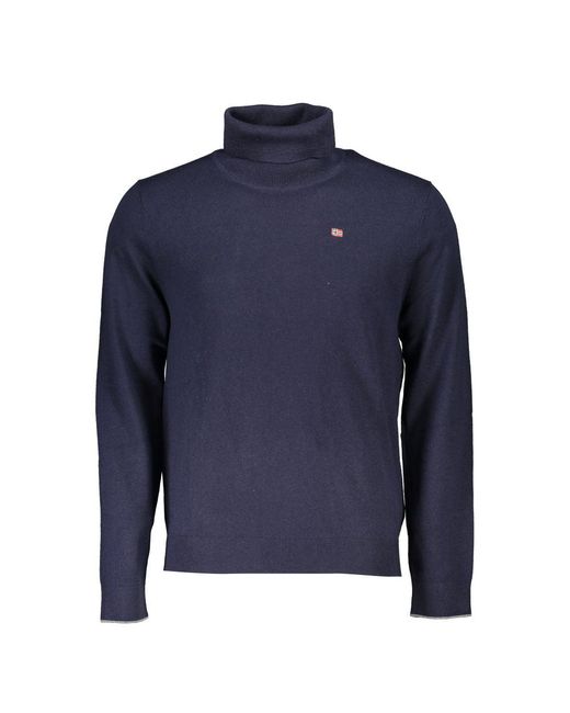 Napapijri Blue Elegant Turtleneck Sweater With Embroide Logo for men