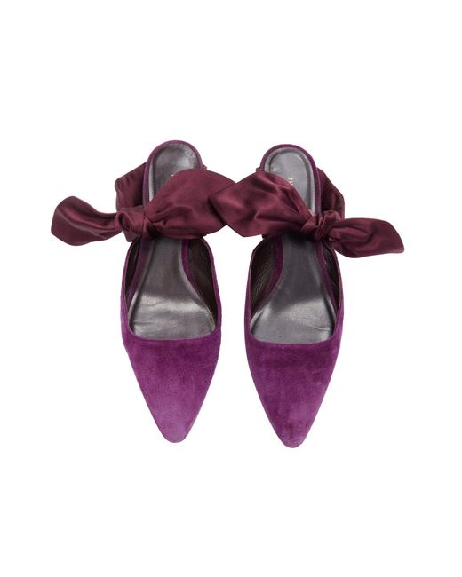 The Row Coco Bow Purple Velvet Silk Tie Kitten Mule Heels