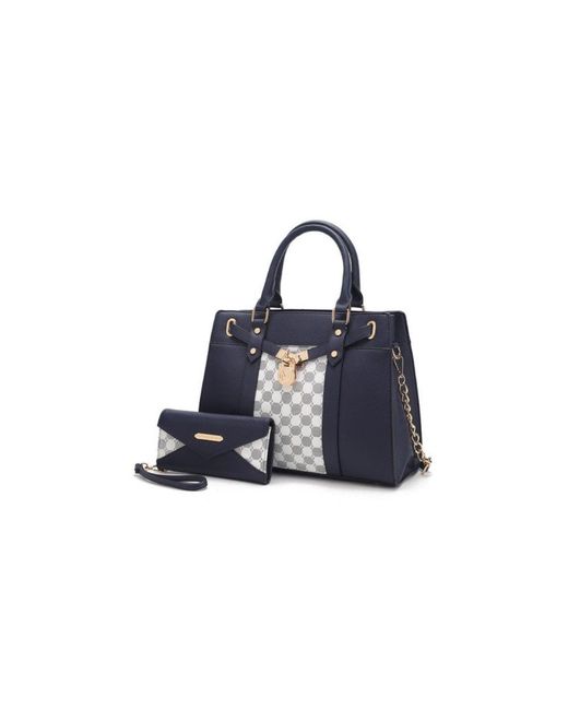 Fashnzfab Blue Circular Print Satchel Bag