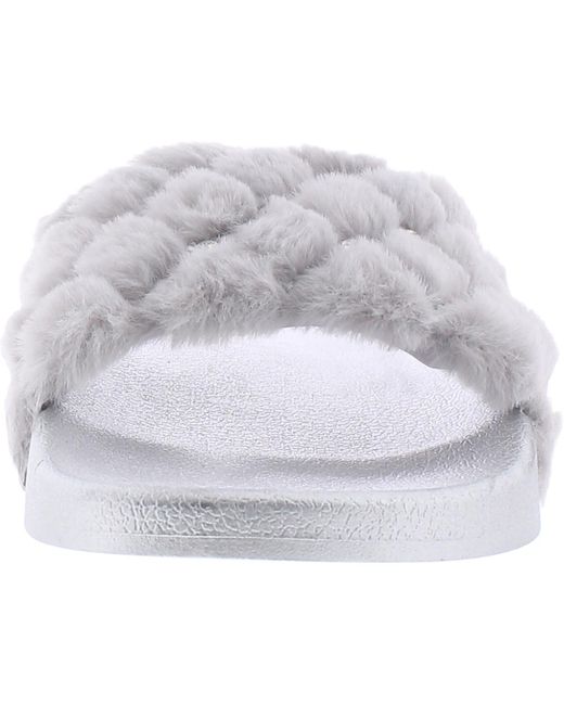 Bebe Faryn Faux Fur Slides Slide Sandals in White | Lyst